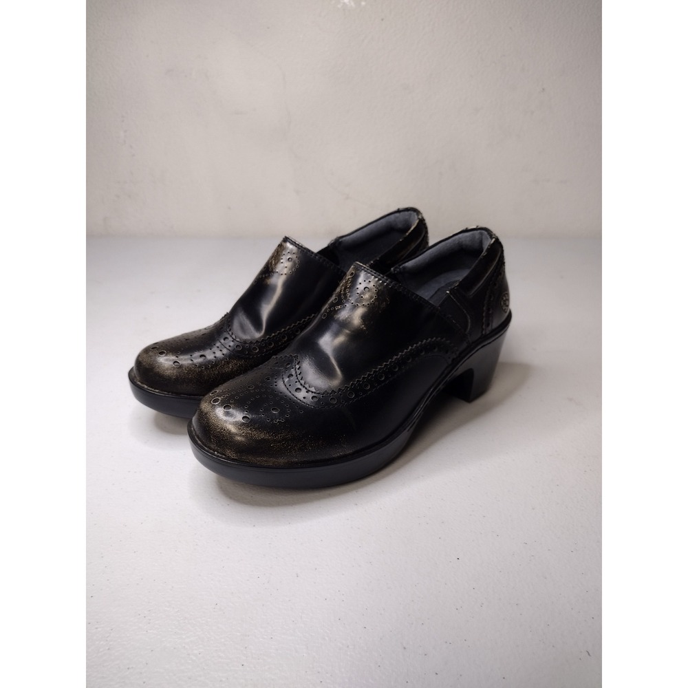 Ariat Black Leather Wingtip Clogs Brogue Block Heel Shoes Womens 7B